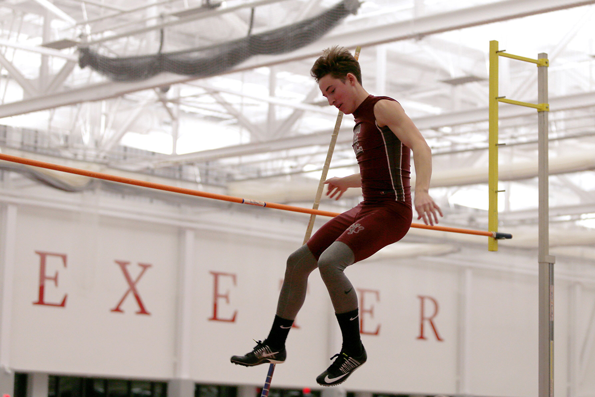 An Exeter athlete competes in pole vault
