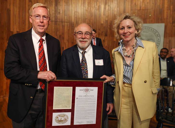 Founders' Day Award winner Peter Aldrich '62 with Bill Rawson '71 and Betsy Fleming '86 