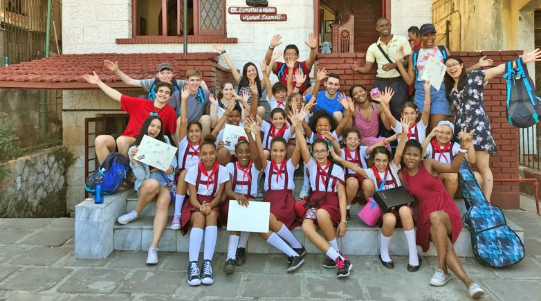 Exeter students pose for a photo while exploring Havana, Cuba. 