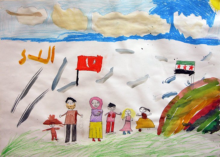 Drawing of Syrian family